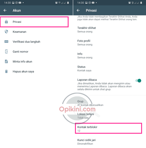 Memblokir Kontak WhatsApp Melalui Menu Pengaturan