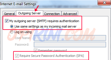 My outgoing server (SMTP) requires authentication