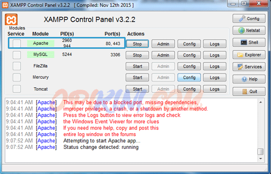 xampp control panel v3.1.0.3.1.0