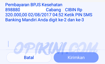 Masukan 2 digit PIN SMS banking Mandiri