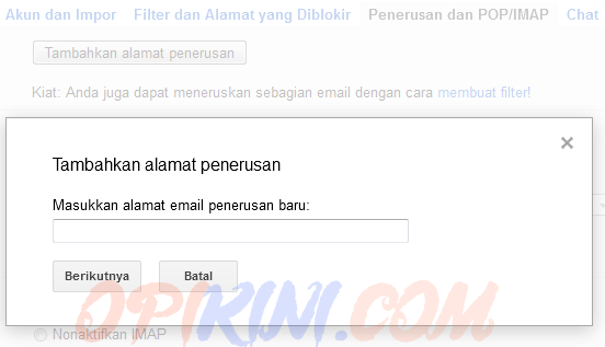 Masukkan alamat email penerusan