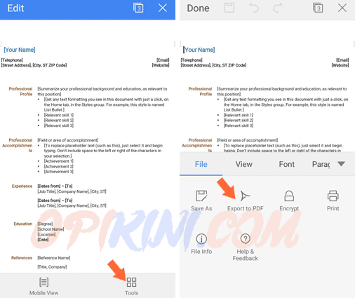 Menyimpan Word, Excel Ke PDF di Android