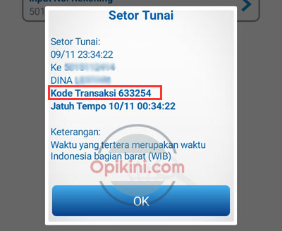 kode transaksi Setor Tunai BCA