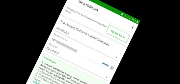 Cara Top Up BRIZZI BRI di Tokopedia