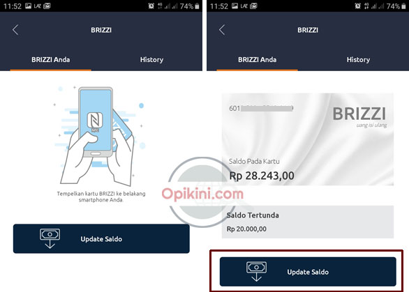 Cara Update Saldo BRIZZI di HP Android