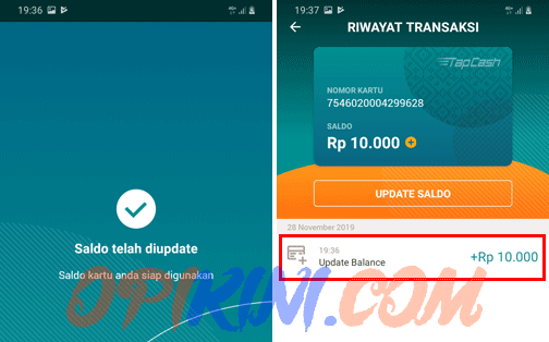 update balance tapcash lewat HP