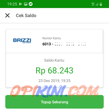 menu cek saldo BRIZZI di Tokopedia