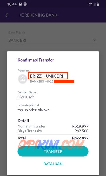 Top Up BRIZZI Via OVO