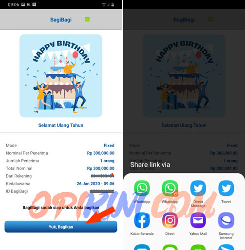 bagikan link BagiBagi uang dari BCA Mobile
