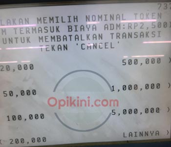 Pilih nominal pulsa listrik yang ingin dibeli