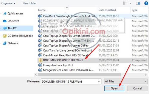 cari file zip yang tadi kita buat