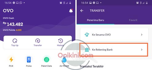 Pilih menu Transfer