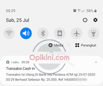 notifikasi cash in