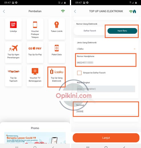 Cara Isi Saldo iSaku Lewat BNI Mobile