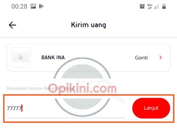 Masukan nomor rekening tujuan