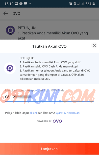 masukan nomor HP akun OVO