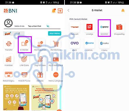 Cara Top Up GoPay Lewat BNI Mobile Banking 2021 (Menu E-Wallet)