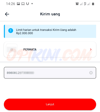 isi nomor rekening