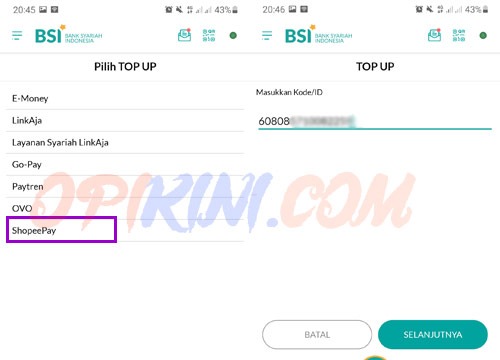 Transfer BSI Ke ShopeePay