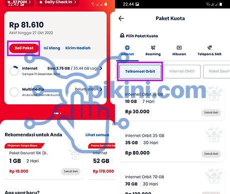 Cara Beli Paket Orbit di myTelkomsel Bayar Pakai Pulsa