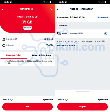 Pilih Jenis Kuota Lalu Bayar