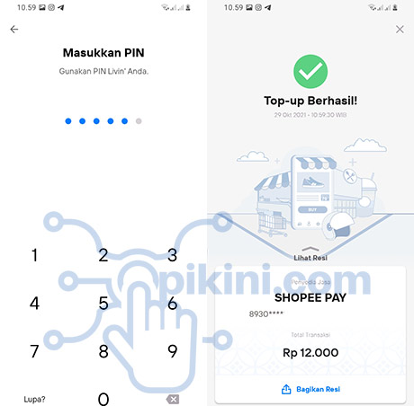 Transaksi isi shopeepay berhasil
