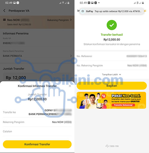 Cara Top Up GoPay Pakai Neo Bank Commerce atau Neo+