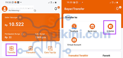 Menu Transfer e-wallet