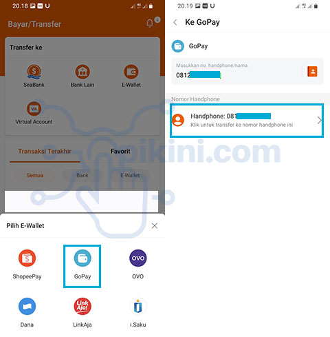 Top Up GoPay pakai SeaBank